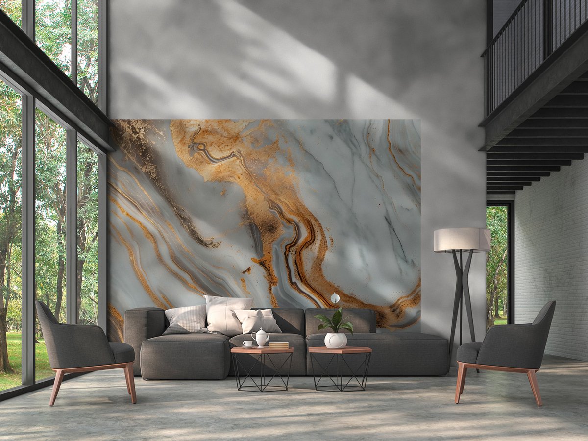 Fotobehang marmer in zilver goud