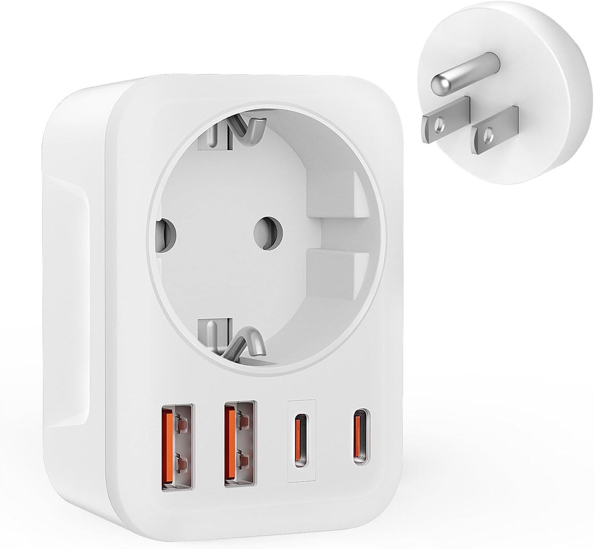 Famanu 5-in-1 stekkeradapter met 2 USB-A en 2 Type-C en 1 EU-stekker