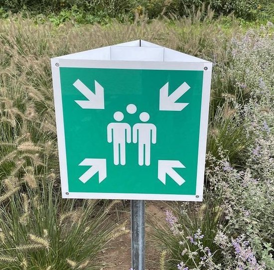 Panneau de point de rassemblement 3D DIBOND 40x40x40 cm réfléchissant + support ø 48 mm