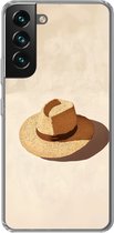 Telefoonhoesje Geschikt voor Samsung Galaxy S22 hoesje - Hoed - Minimalistisch - Schaduw - Beige - Siliconen Telefoonhoesje Telefoonhoesje