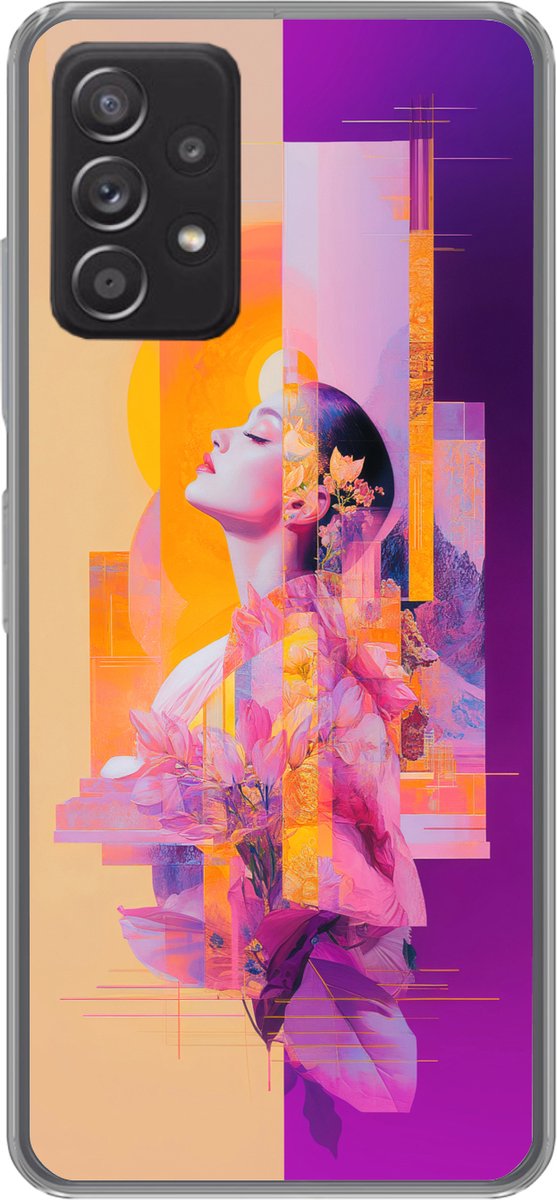 Telefoonhoesje Geschikt voor Samsung Galaxy A53 5G hoesje - Abstract - Portret - Vrouw - Kleurrijk - Siliconen Telefoonhoesje Telefoonhoesje