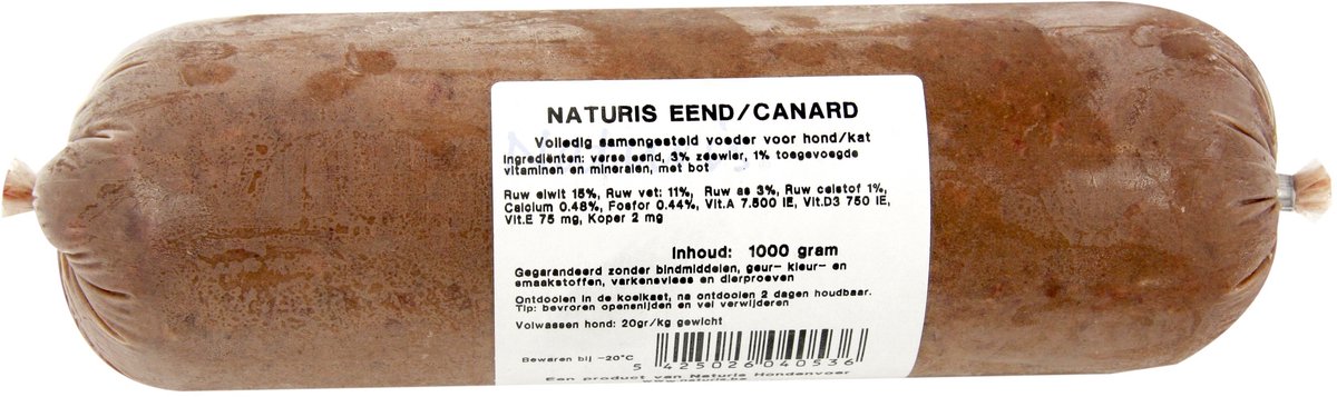 Diepgevroren Hondvoer Eend NATURIS - Versvlees, Eliminatiedieet, 1000 gr