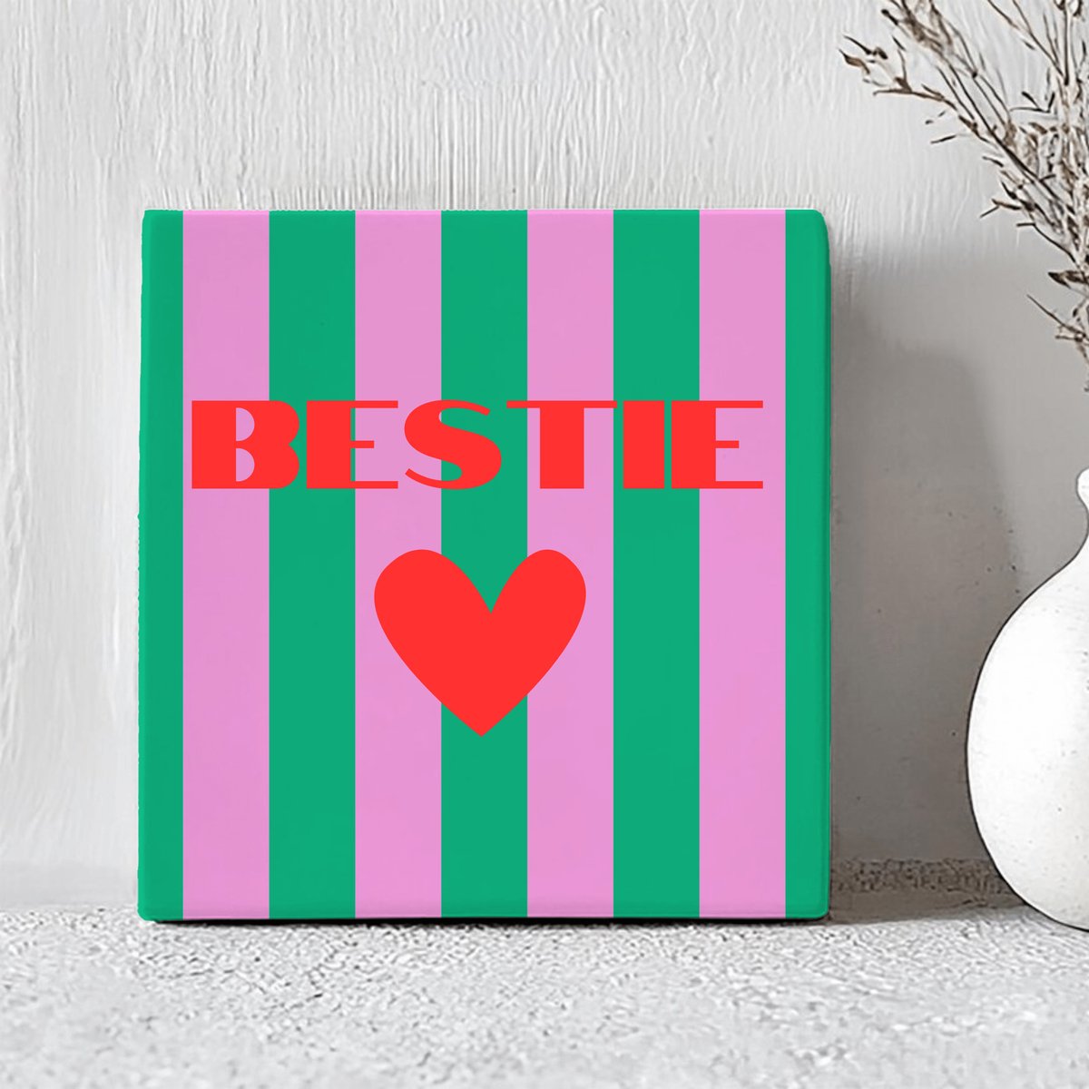 Printazzy - Tegeltjes met Tekst - Bestie - Cadeau voor Haar - Decoratie Woonkamer - Wanddecoratie - Onderzetters voor Glazen - Decoratie - Groen Roze