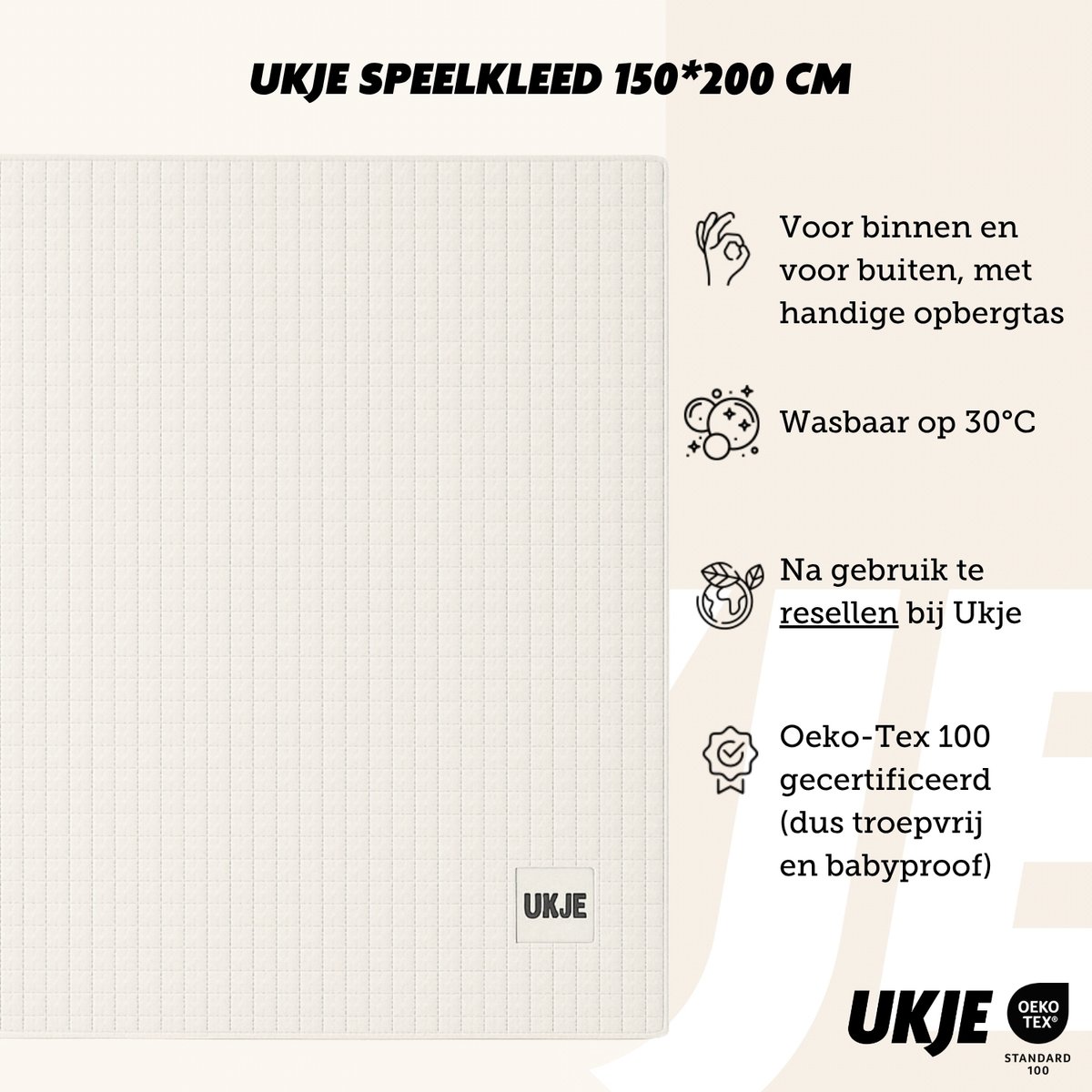 Ukje Speelmat Baby - Speelkleed Baby - Antislip - Met Gratis Tas - Speeltapijt - 150 bij 200 cm - Playmat - Babygym - Opvouwbaar - Oeko-Tex Gecertificeerd - Elegant Mist thumbnail 4