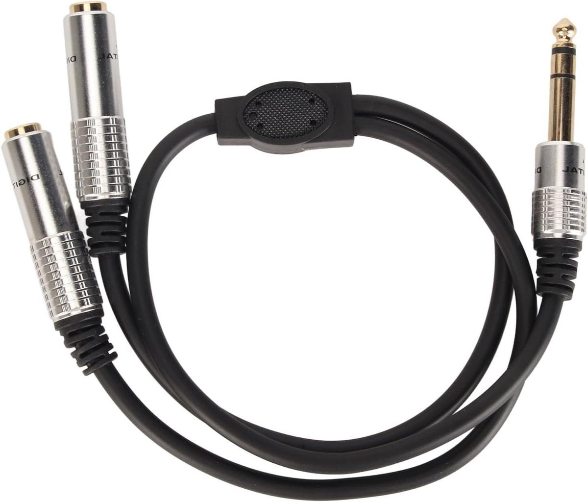 Stereo Splitter Kabel 6.35mm 1/4 Inch - 2 Weg Y Kabel - Verguld - Aluminium Behuizing - 50cm - Microfoon naar Versterker