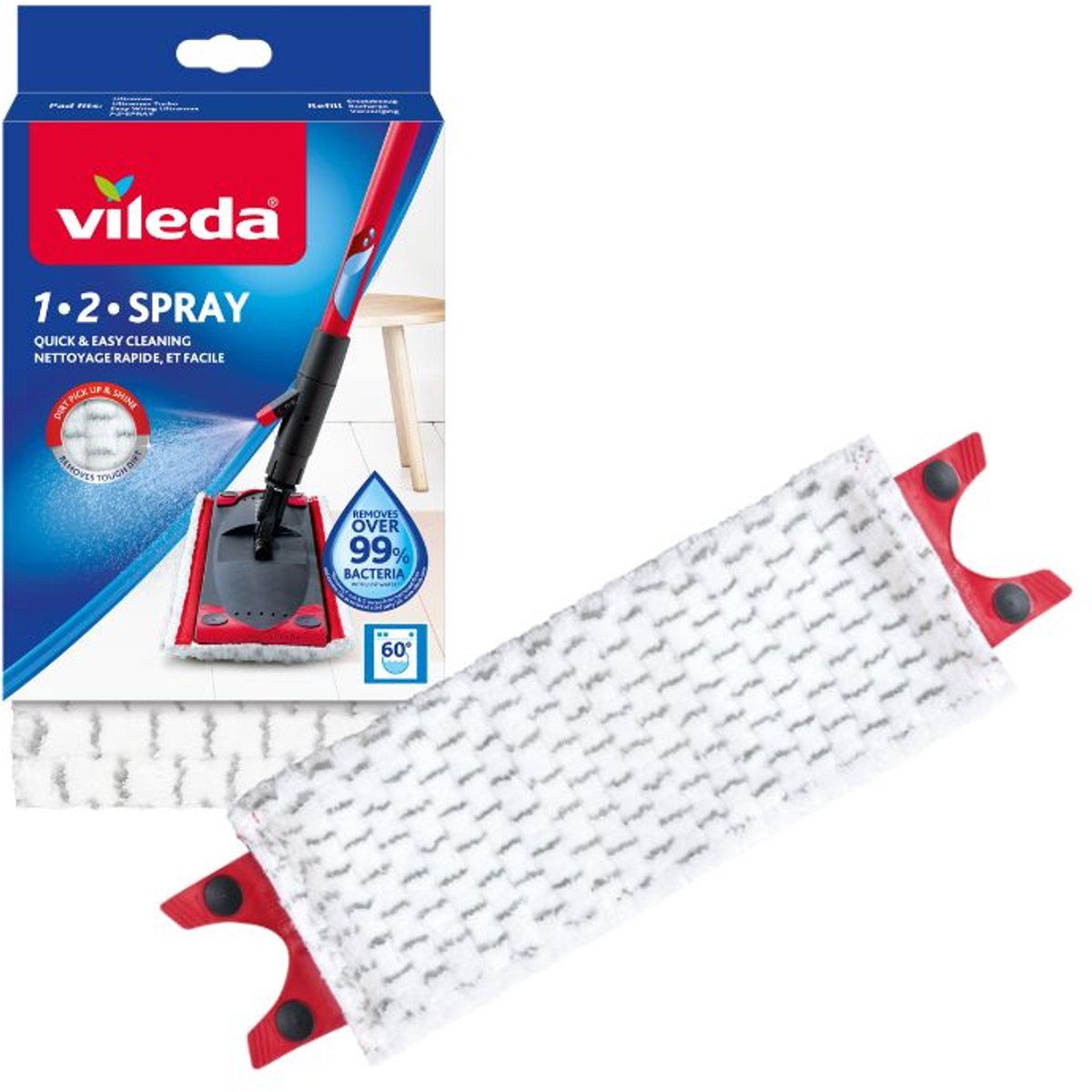 Vileda 1.2.Spray Vervanging - Microvezelpad voor 12 Spray systeem - 1 Stuk