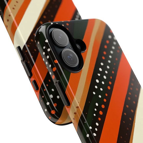 Retro Aardetinten Gestreept Patroon – Telefoonhoesje Geschikt voor iPhone 16 Plus