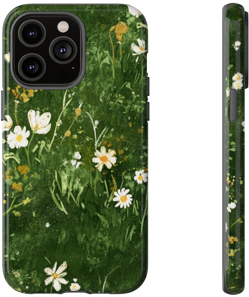 Groene Weide met Witte Bloemen – Telefoonhoesje Geschikt voor iPhone 14 Pro Max