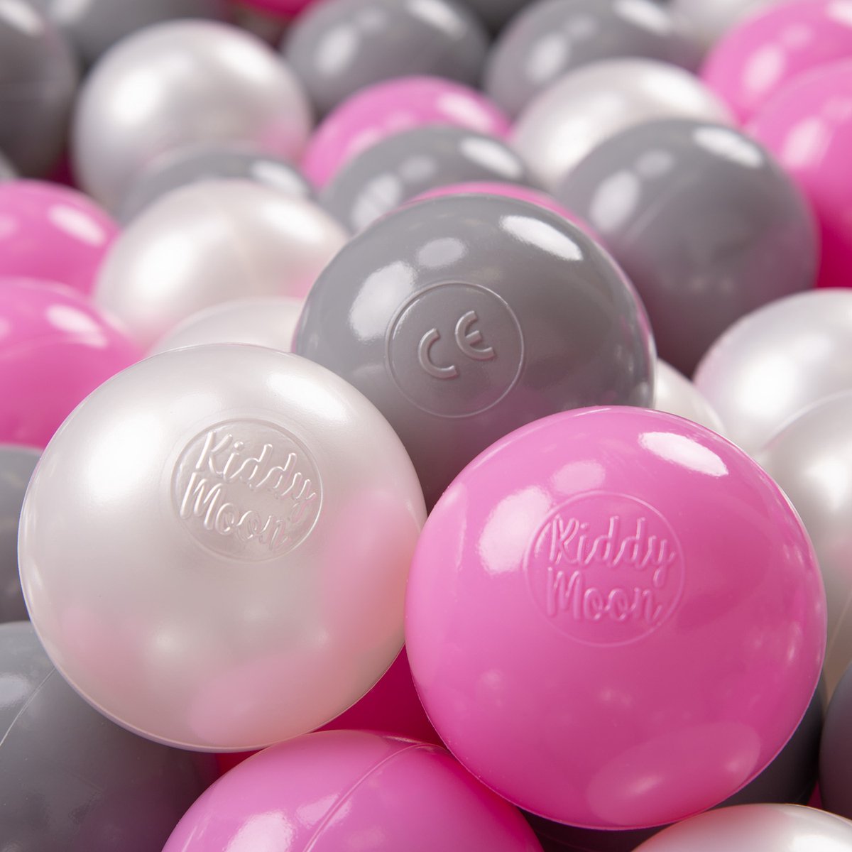 KiddyMoon 700 ∅ 7cm kinderballen speelballen voor ballenbad baby plastic ballen made in eu, parel/grijs/roze