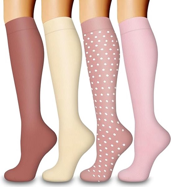 4 paires de chaussettes de compression pour la circulation sanguine des femmes et des hommes - Soutien optimal pour l'allaitement, la course à pied et le sport (SM)