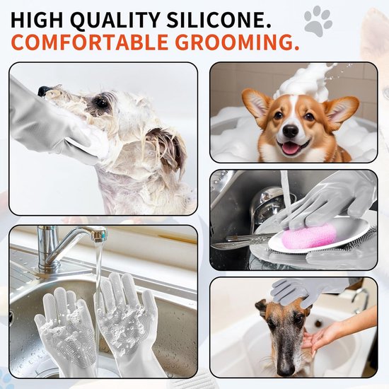 AOZUO Pet Grooming Gloves, Dog Cat Washing Gloves, Silicone Heat Resistant Pet Bath Gloves for Massaging, Scrubbing and Hair Removal (Grey) van AOZUO — afbeelding 2
