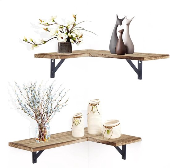 Foto: Zwevende planken 2 stuks zwevende hoekplanken voor aan de muur wandplanken voor decoratieve opslag houten displayrekken voor woondecoratie geschikt voor slaapkamer badkamer keuken wasruimte woonkamer