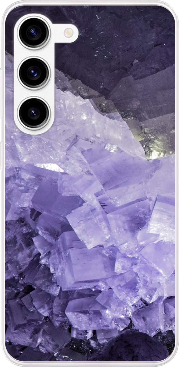 Telefoonhoesje Geschikt voor Samsung Galaxy S23 hoesje - Natuursteen - Paars - Kristallen - Siliconen Telefoonhoesje Telefoonhoesje