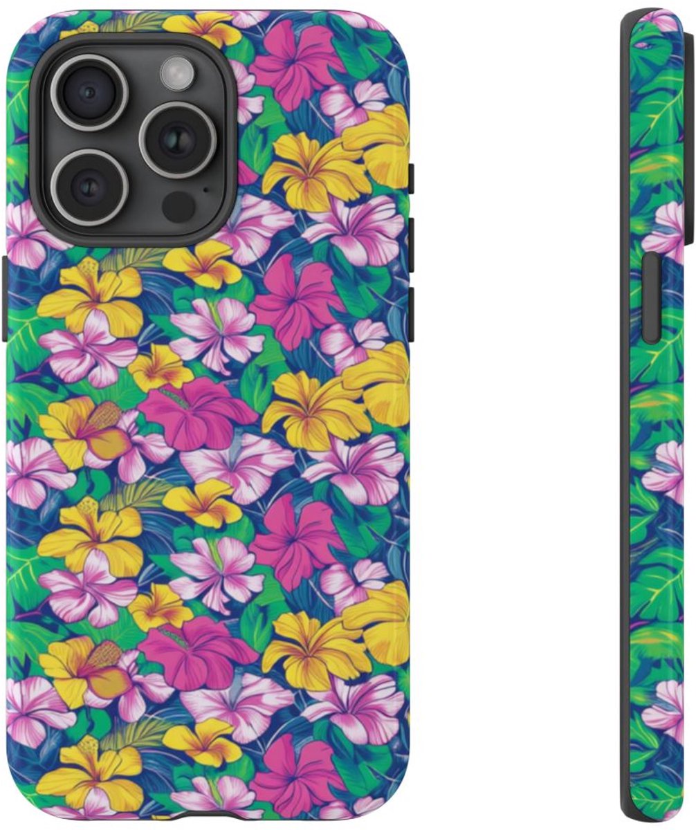 Tropisch Hibiscus Bloemenpatroon – Telefoonhoesje Geschikt voor iPhone 15 Pro Max