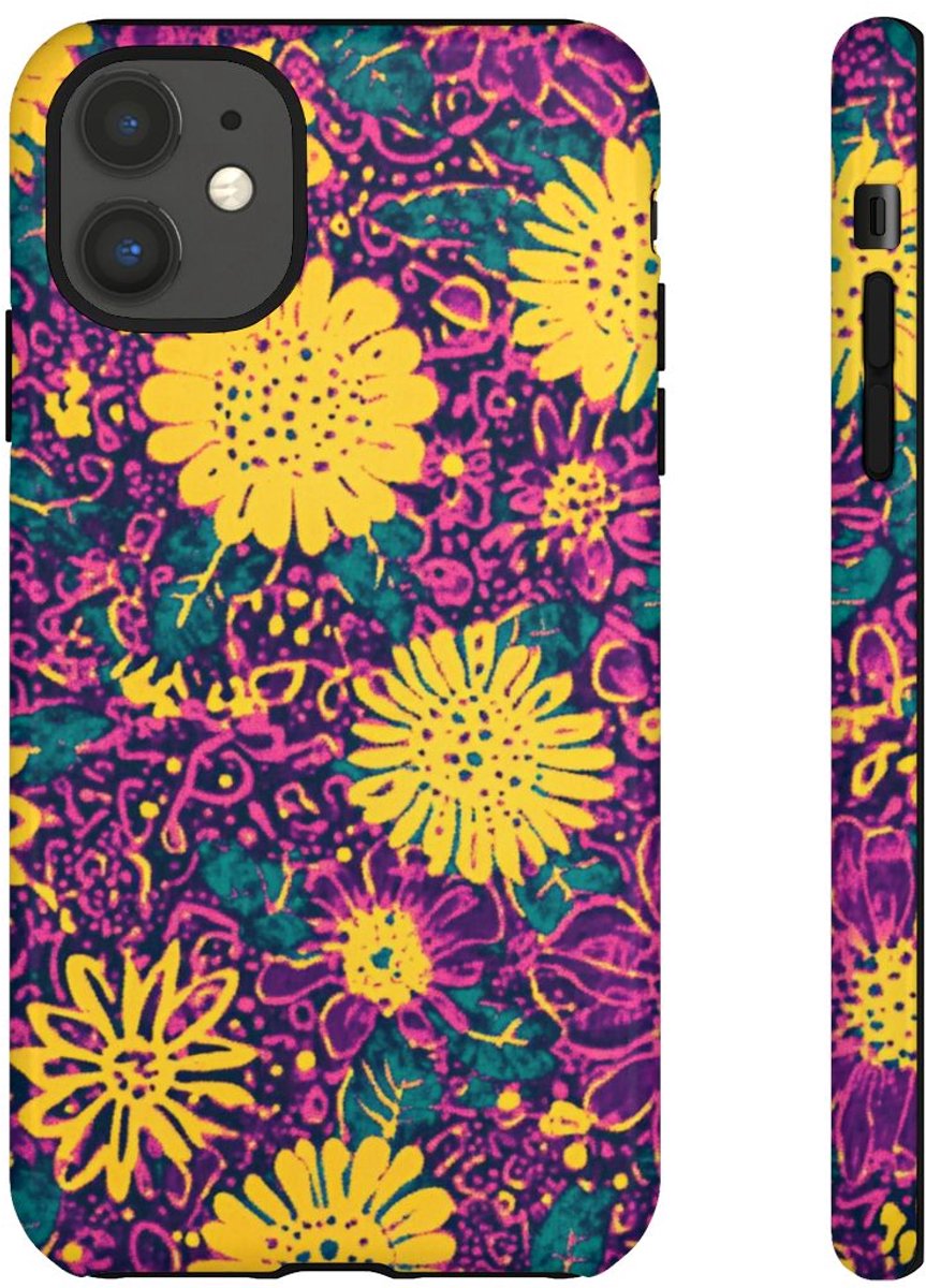 Gele en Paarse Bloemenprint – Telefoonhoesje Geschikt voor iPhone 11