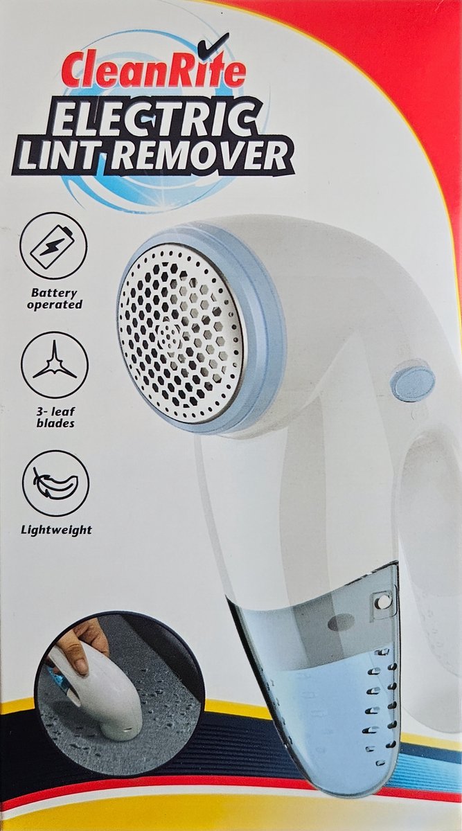 CleanRite - Elektrische Pluizenverwijderaar - Kledingontpluizer - 3 snijbladen - Grote opvangbak - Voeding: 2x AA 1.5V batterijen ( niet meegeleverd )