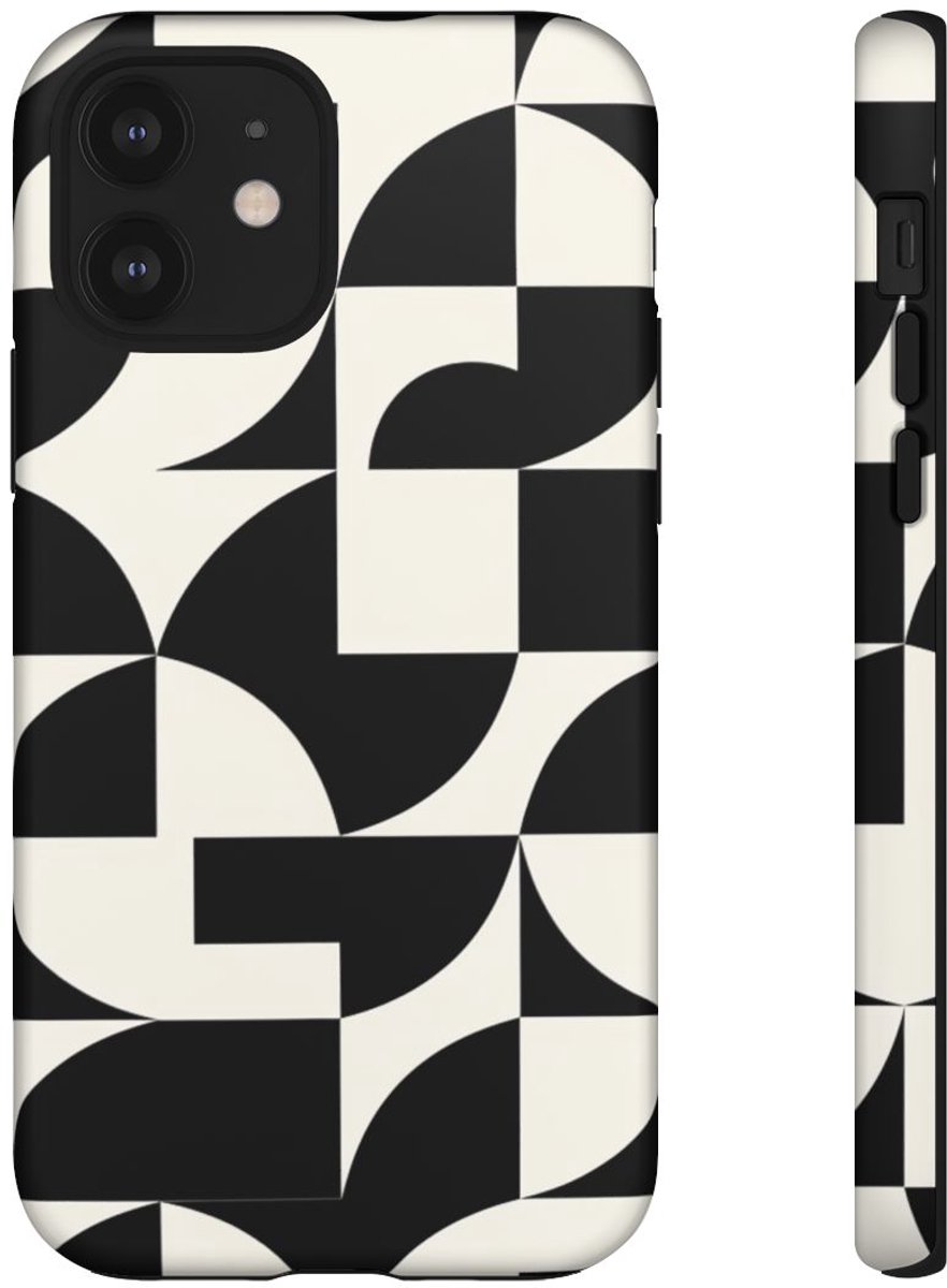 Zwart-Wit Geometrisch Abstract Patroon – Telefoonhoesje Geschikt voor iPhone 12