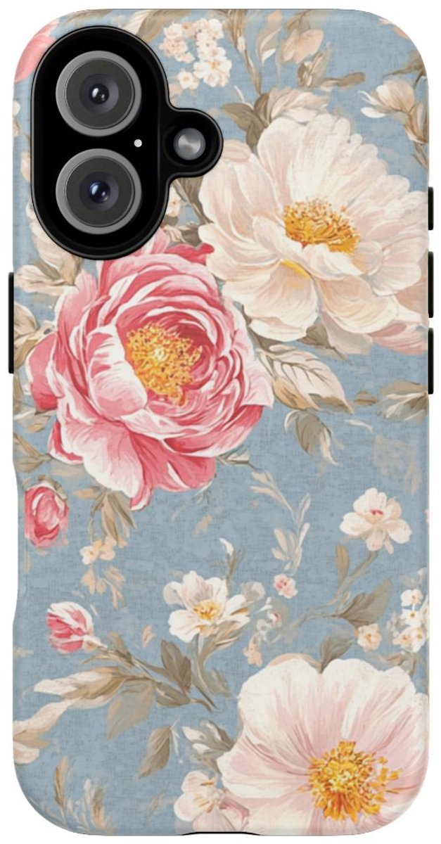 Romantisch Roze-Wit Bloemenpatroon – Telefoonhoesje Geschikt voor iPhone 16