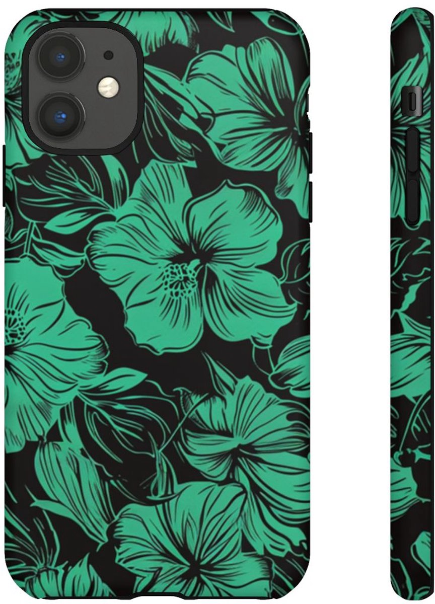 Groen Hawaïaans Bloemenpatroon – Telefoonhoesje Geschikt voor iPhone 11