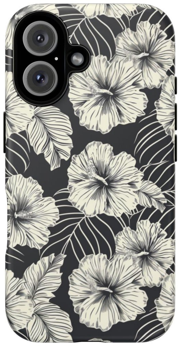 Monochroom Bloemenpatroon – Telefoonhoesje Geschikt voor iPhone 16
