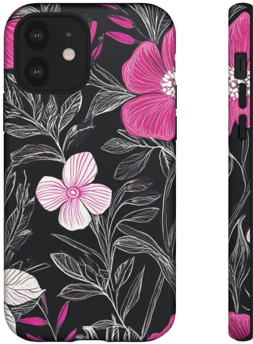 Roze en Witte Bloemenprint – Telefoonhoesje Geschikt voor iPhone 12