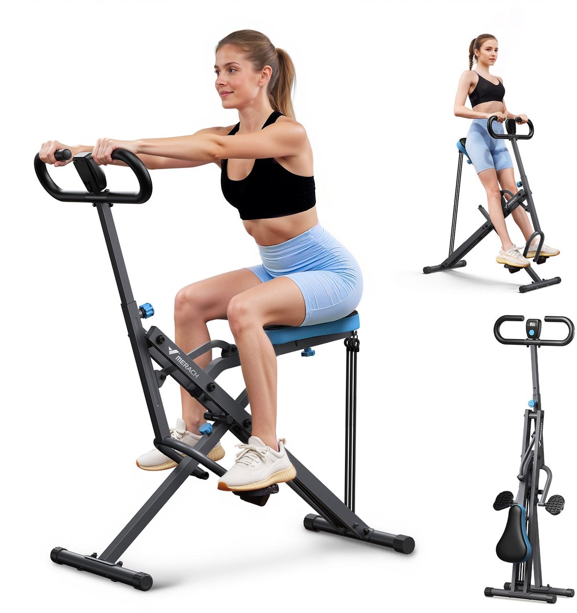 MERACH Fitnessapparaat - Paardrijstype - Verstelbare weerstand - Opvouwbaar - Maximaal gewicht 160 kg - LCD-scherm - Voor buik/benen/rug - Grijs - MERACH - €80,99