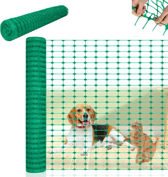Filet de clôture en plastique – 1 m de haut – 50 m de long – Pour chiens, chats, Kip ou petits Animaux – Léger et réutilisable – Vert