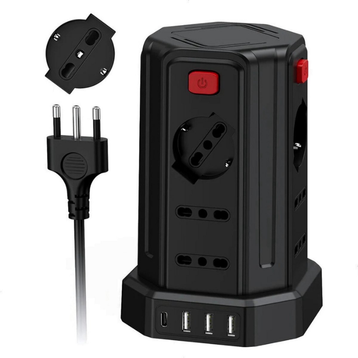 Thuys – Stekkerdoos 3 Meter – 12 Universele Stopcontacten –10/16 A, 4000W – ITA & Schuko – Zwart