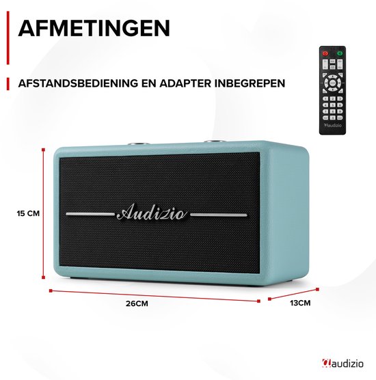 Retro speaker - Audizio Tune60 - Bluetooth speaker - Met afstandsbediening - 40W - Blauw van Audizio — afbeelding 4