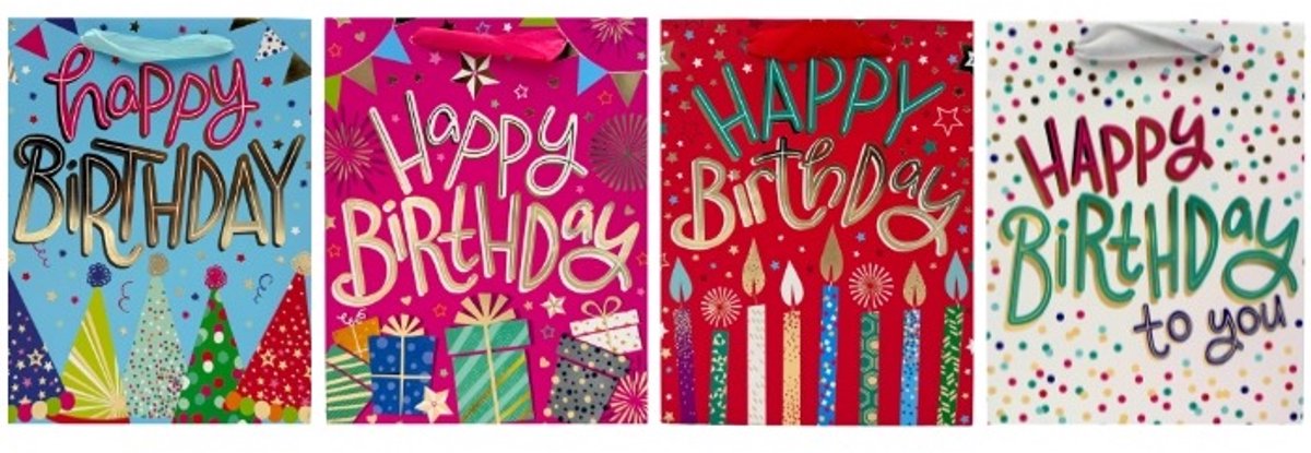 Daily Style – Cadeautasje Happy Birthday – Mix – Klein – 18x10x23 cm – 12 stuks