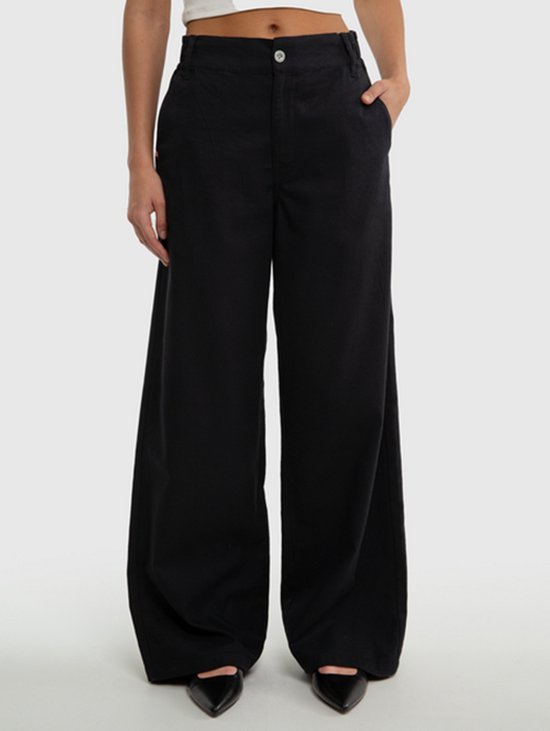 Dames wijde broek met linnenaccent | Relaxed fit jeans | Zwart | Maat W28/L30