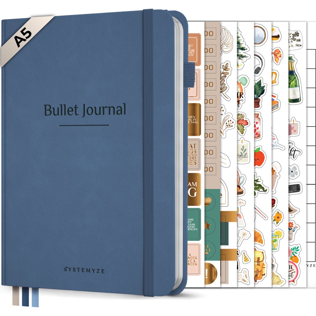 Systemyze Bullet Journal – Notitieboek A5 – Journal Notebook – Hardcover Vegan Leer – Marineblauw