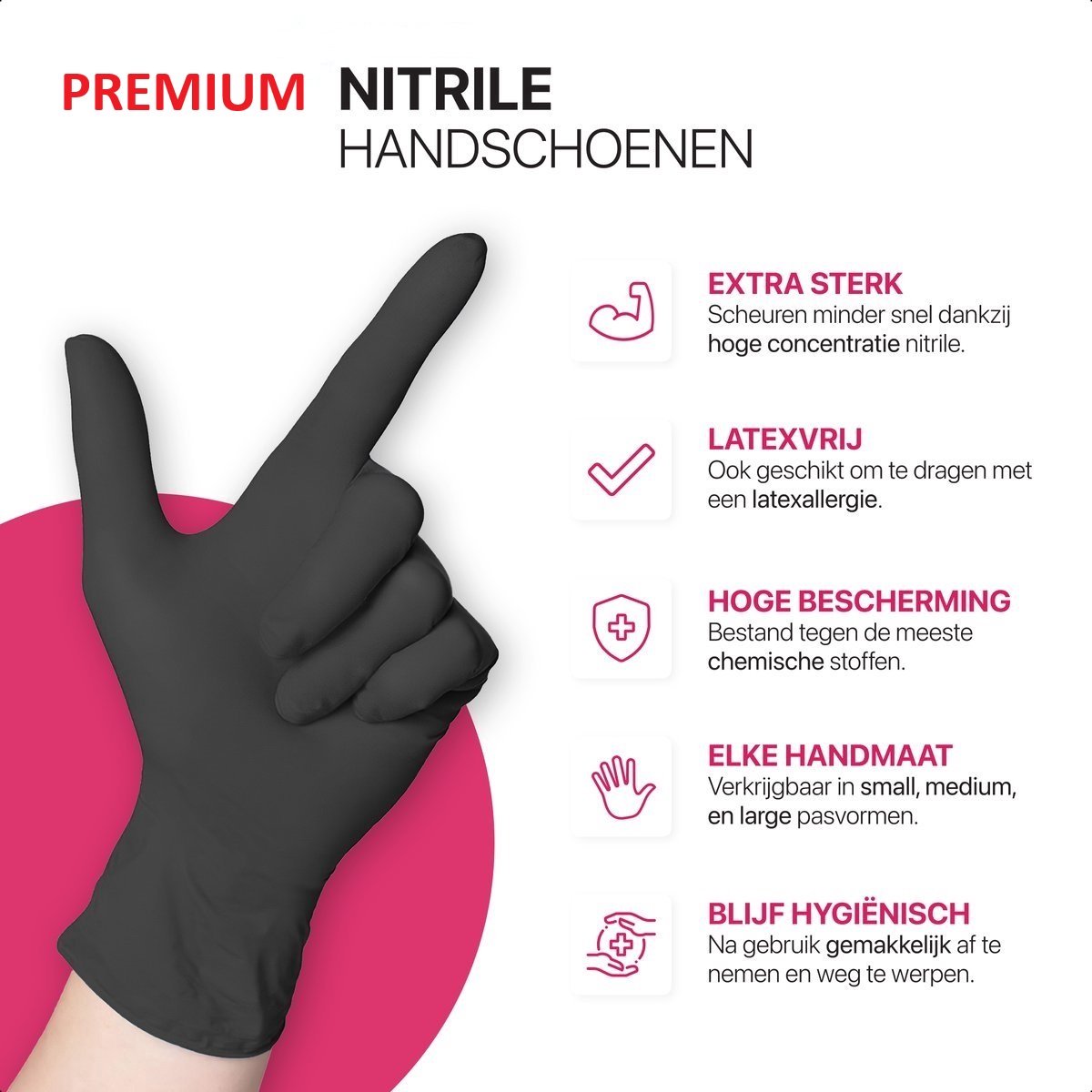 100x Premium Nitril Wegwerp Handschoenen Zwart Maat L - Extra Sterk - Poedervrij - Latex Free - Large - Biozek