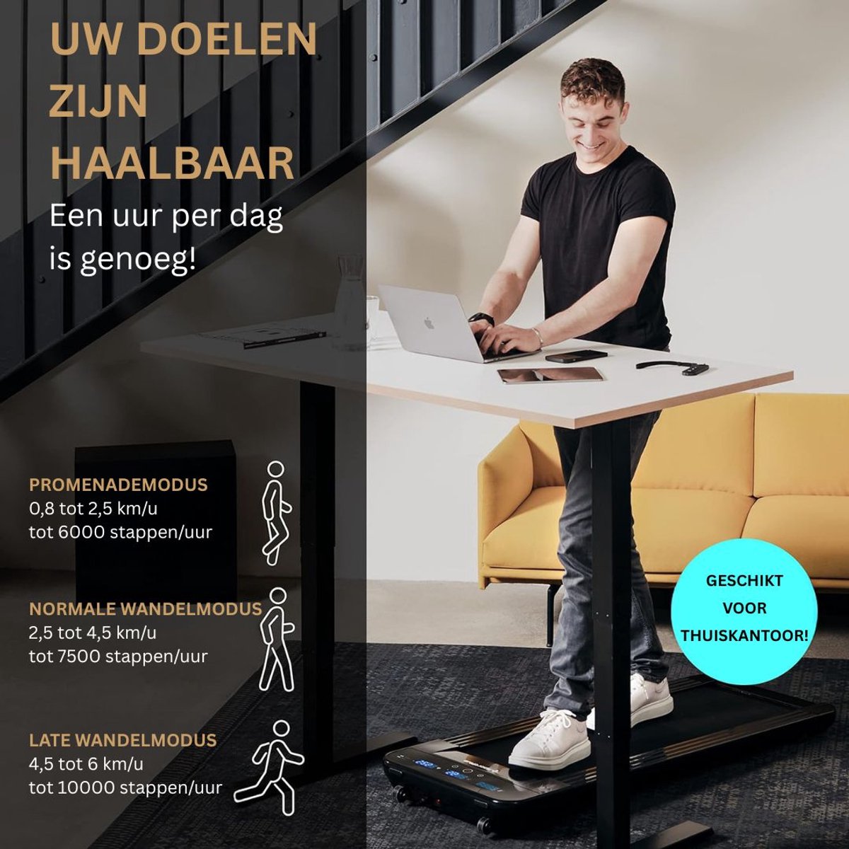 Afbeelding 2 van Walking Pad - Wandelband Fitness - Loopband Elektrisch - Grijs en Zwart