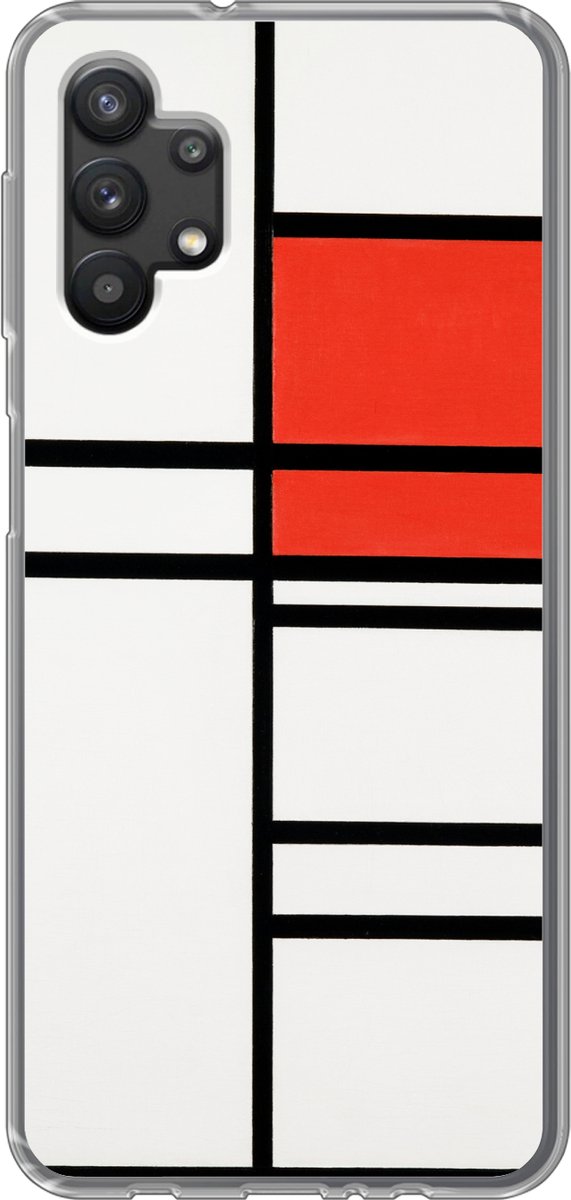 Telefoonhoesje Geschikt voor Samsung Galaxy A32 5G hoesje - Compositie met rood en wit - Piet Mondriaan - Siliconen Telefoonhoesje Telefoonhoesje
