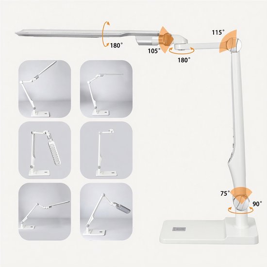 Aigostar Alexander - LED bureaulamp - Dimbaar - Opvouwbaar - 6.6W - Instelbare Kleurtemperatuur - 3000K-6500K - Wit van Aigostar — afbeelding 5