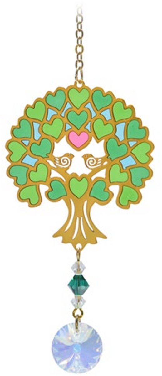 Suncatcher/Zonvanger/Zonnevanger - Tree of Life Groen - Crystal Dreams - Handgemaakt - 20mm Kristal - L20cm