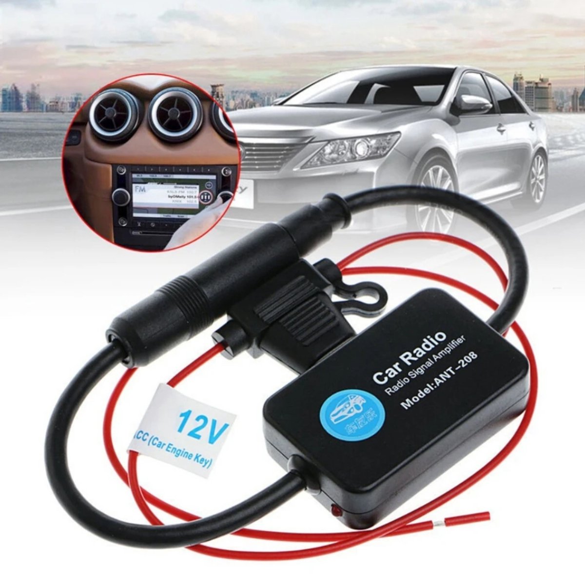 Actie4you® - Radio Antenne Versterker -camper auto boot bus - Autoradio FM AM signaal versterker - Booster rood