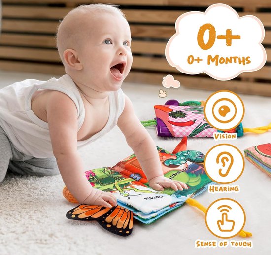 Baby Sensorische Boeken voor Baby's van 0-3 Maanden - 3-pack, zachte stoffen boeken met ritselende geluiden - Dieren, Fruit, Groenten - Hangende speeltjes, ideaal cadeau voor pasgeborenen van Merkloos — afbeelding 5