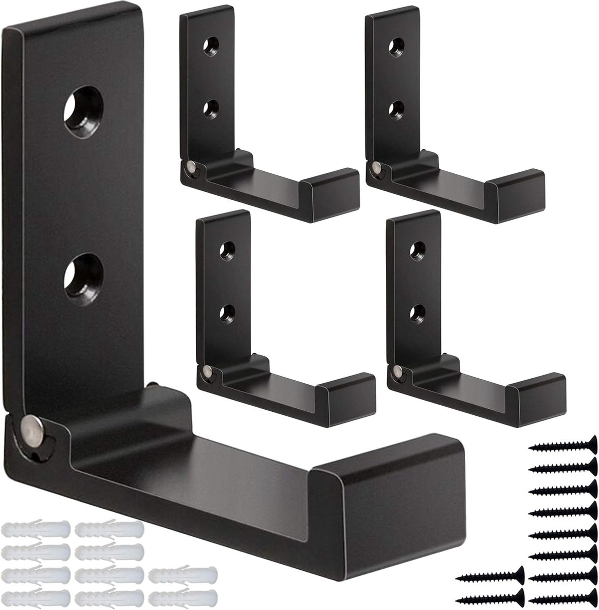 BOTC Opvouwbare kledinghaken - 5 stuks Wandhaken - Aluminium - Muurbevestiging met schroeven - voor Handdoeken, Koptelefoons, Tassen en Fitnessapparatuur - Zwart