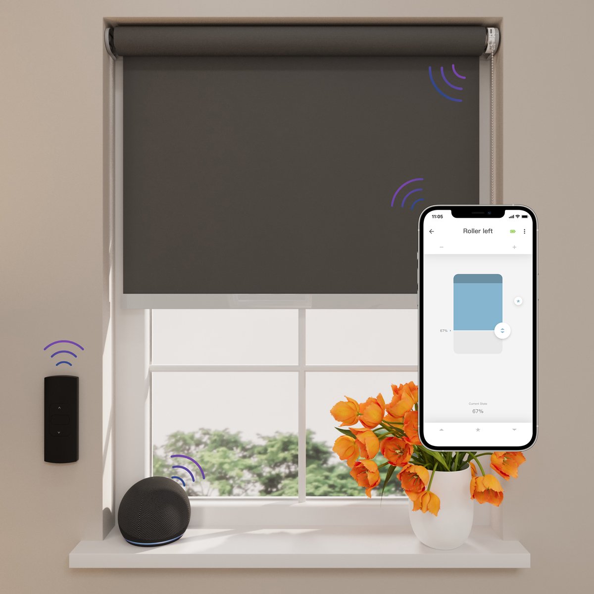 DTCH® Elektrisch Rolgordijn Verduisterend - Easy Soft - Black - 210 x 190 cm - Motionblinds CMD-02-P
