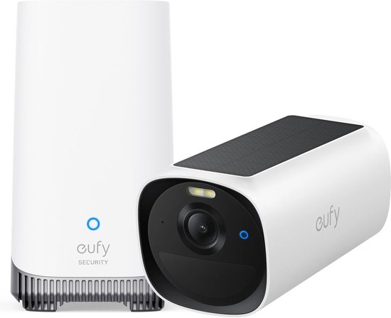 Eufy beveiligingscamera met zonnepaneel en HomeBase 3.