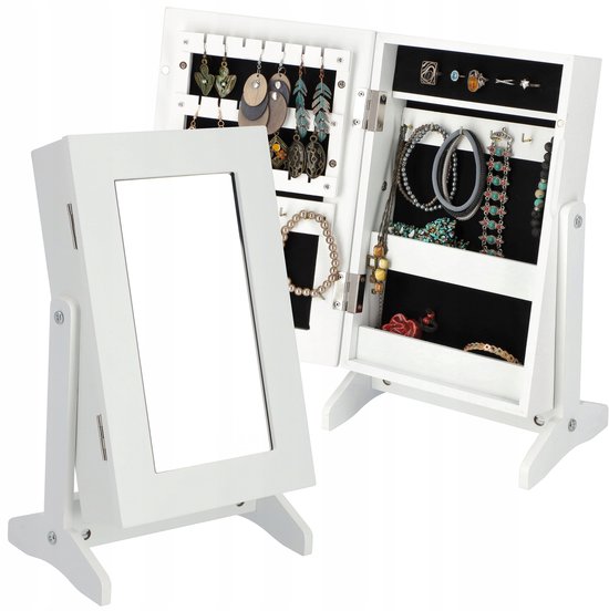 KADAX Joyero con Espejo, 21 x 15 x 38,5 cm, Caja de Tablero MDF, Joyero