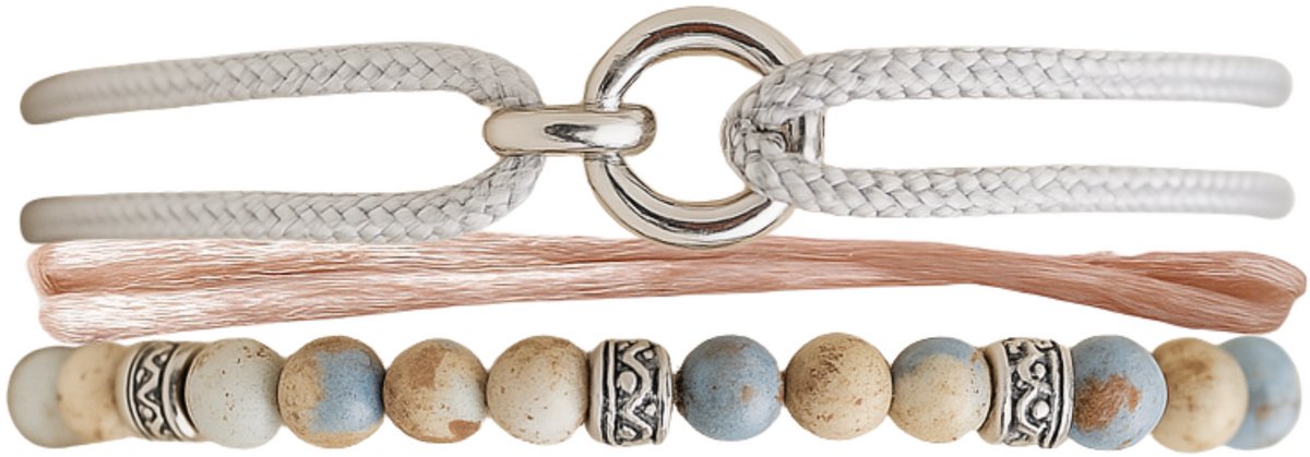 Azurro Carmiro Heren Armbanden Set – Natuursteen & Kralen – Verstelbaar 19–24 cm – Mannen Armband Casual – Cadeau voor Mannen & Vaderdag – Mediterrane Stijl