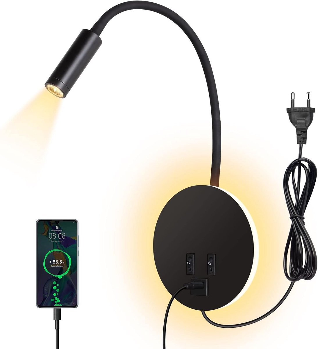 MKSS® Bedlampjes Hoofdbord - Leeslampjes - Bedlamp Slaapkamer Volwassenen - Zwart
