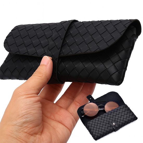 Luxe Brillenkoker Met Geweven Patroon I Bril Etui I Bril Hoesje I Brillendoos I Zonnebrilhouder I PVC Leer I Universeel I Zwart