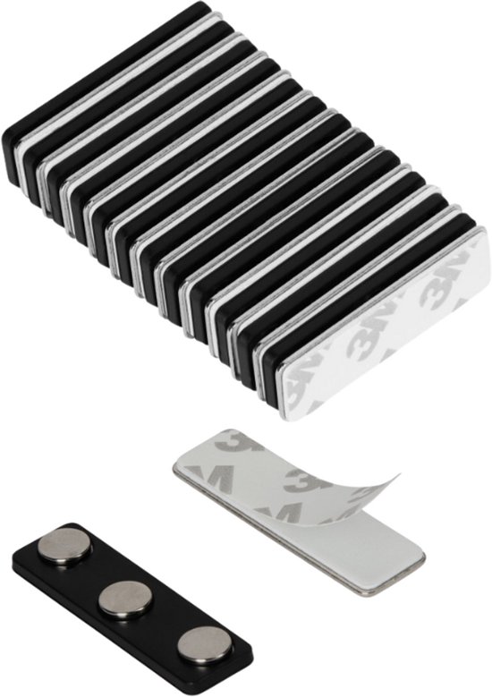 Smeba - Aimant pour Badge - 12 pièces - 13 x 44 mm - Bande adhésive autocollante