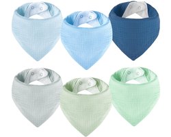 Yafane Baby Slabbetjes Muslin Driehoek Sjaal Baby Super Absorberende Halsdoek Katoenen Boerendoekje Slabbetjes voor Peuters Jongens Meisjes 6-Pack (Blauw en Groen)