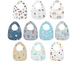 Yafane Baby Slabben Waterdicht Zacht 10-Pack Katoenen Slabben Kwijlslabben Boerendoeken voor Babyjongens en Meisjes Peuters (Blauw/Wit)