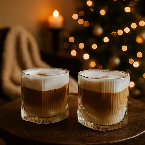 twoant Geribbelde drinkglazenset (2 x 350 ml), waterglazen, cocktailglazen, drankglazen, ijskoffieglazen, sapglazen van glas, glazen voor water, drank, sap, universele glazen